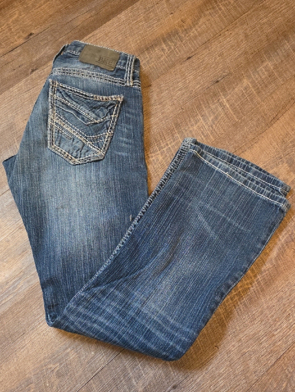 BKE Woman's Medium Blue Bootcut Jeans with Contrast Pocket Stitching